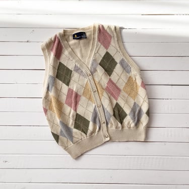 plaid sweater vest | 90s vintage Liz Claiborne beige pink green dark academia preppy sleeveless sweater 