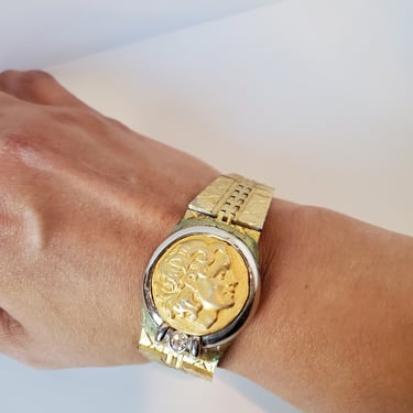 Gold Coin Bracelet, Watch Bracelet, Greek Coin Bracelet, Serpentine Custom Bracelet, Designer Bracelet, Designs by Amanda Alarcon-Hunter 