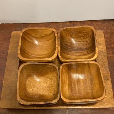 Vintage Monkey Pod Small Bowls and Tray 