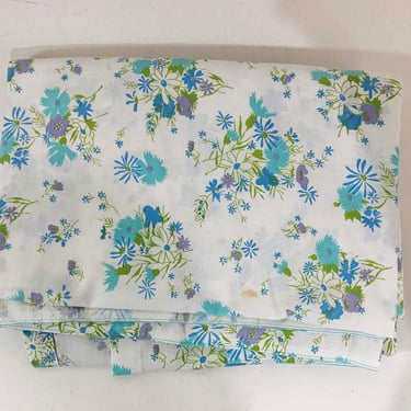 Vintage Cannon Monticello Floral Twin Flat Sheet Flowers Mod Floral Bedding Cotton Blue Green Flower 1960s 1970s Dopamine Decor 