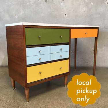 Vintage 60s Mid Century Desk Colorful Drawers White Formica Top Local Pick Up Long Beach LA Pick Up Only 
