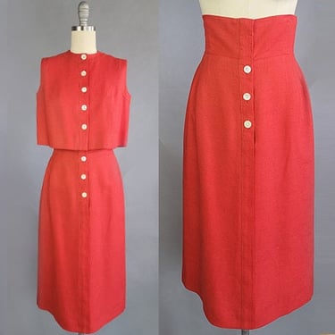 1950s Traina-Norell  / Traina-Norell for Neiman Marcus / Red Linen Skirt Set / Size Small 