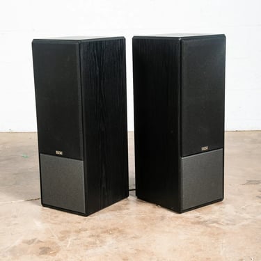 Mid Century Modern Vintage Speakers DCM CX-27 Pair Black Set Tower Monitor Grill