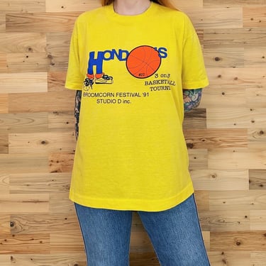 Vintage Soft Worn Retro Hondo's Basketball Tourney Broomcorn Festival 1991 Tee Shirt T-Shirt 