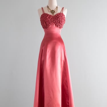 Gleaming 1930's Liquid Slipper Satin Evening Gown in Sunset Rose / Medium
