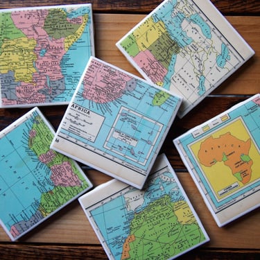 1944 Vintage Africa Map Coaster Set of 6. Africa History Gift. African Décor. Africa Coasters. World History. Vintage Map Décor. Continent. 