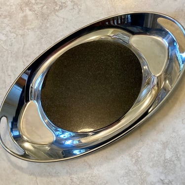 Sale~ Nambe Rocks Charcuterie Board Cheese Tray, Designer vintage Bold black Granite with silver alloy 