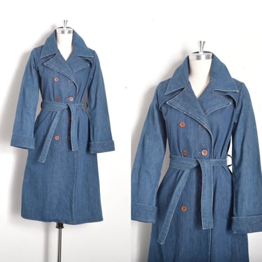 Vintage 1970s Jacket / 70s Denim Trench Coat / Blue ( S M ) 