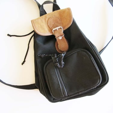 90s Mini Backpack - Vintage Small Backpack - Backpack Purse - Black Suede Top Backpack - 90s Bag - Rucksack - Nylon Backpack Purse 