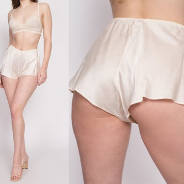 80s 90s Victoria's Secret Ivory Silk Tap Shorts Medium | Vintage Boho Satin Lingerie Mini Panties 