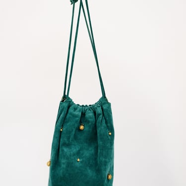 Vintage 80s Green Suede Drawstring Bag