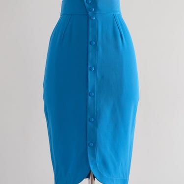 Coolest 1980's Thierry Mugler Cerulean Blue Pencil Skirt / Sz S
