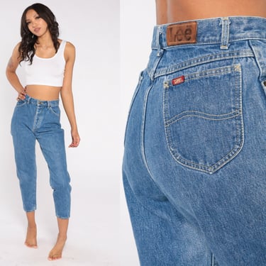 Lee Ankle Jeans 80s Mom Jeans High Waisted Rise Slim Tapered Leg Denim Pants Retro Ankle Jeans Vintage 1980s Small xs 26 