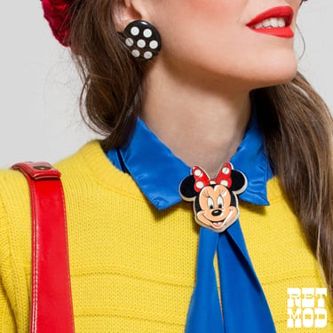 So Cute & Iconic Vintage 80s Minnie Mouse Head Plastic Brooch 