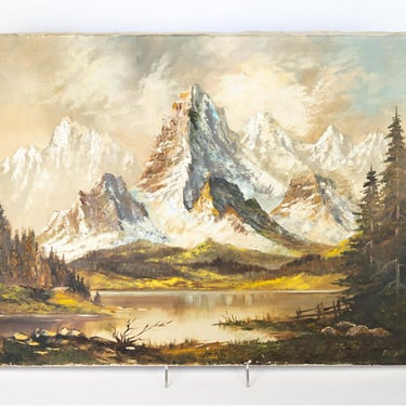Signed Landscape Painting on Canvas, Mountains