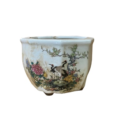 Chinese Off White Porcelain Flower Birds Octagon Planter Pot ws2350E 
