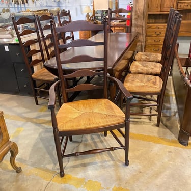 Dining Set with Expanding Oval Drop-Leaf Table and 8 Ladderback Chairs with Rush Seats