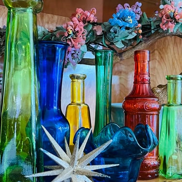 Mid Century Colorful Glass Set Decor Vases Glassware Viking 