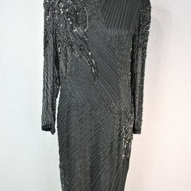 Black Beauty - Beaded Cocktail Gown - Silk - by Niteline - Size 14 