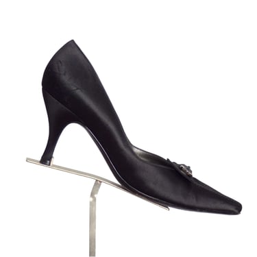 FERRAGAMO- 1990s Black Satin Bow Pumps, Size 6 1/2 B