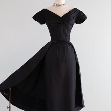 Iconic 1950's Ceil Chapman Silk Cocktail Dress With Dramatic Skirt / SMall