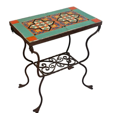 Vintage Early California Tile Side Table - Tile and Wrought Iron 
