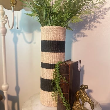 Large wabi sabi textured faux woven cement flower vase, rustic pottery plant holder, natural vase shelf decor, minimalist art pottery vase 
