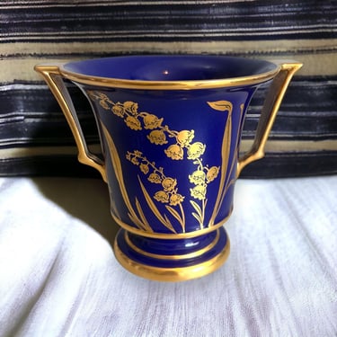 Vintage Stouffer Fine China Cobalt Blue and Gold Vase Designed by Arnold Rhodes 