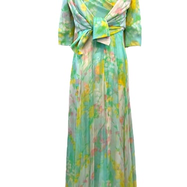 Sophie of Saks Pastel Watercolor Silk Floral Chiffon Gown with Matching Jacket
