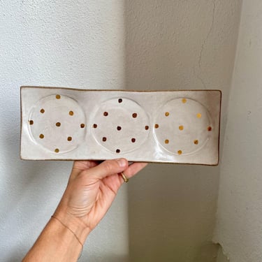 Gold Polka Dot Stoneware Tray, The Object Enthusiast Ceramics, Ceramic Vanity Tray 