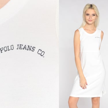 Polo Jeans Dress Y2k White Mini Tank Dress Retro Casual Summer Day Skater Dress Ralph Lauren Streetwear Sleeveless RLP Vintage 00s Medium M 