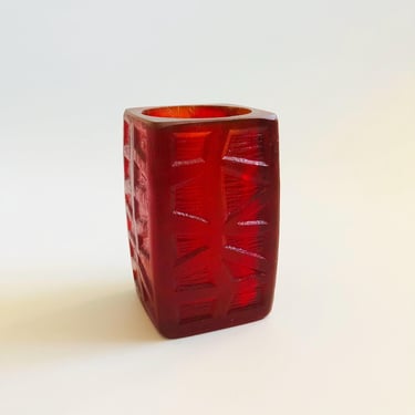 Mid Century Sascha Brastoff Red Resin Candle Holder or Vase 