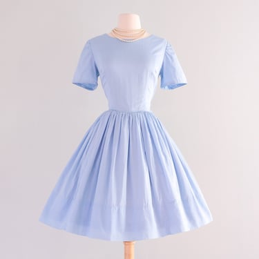 Dreamy 1950's Baby Blue Cinderella Style Cotton Day Dress / Sz M