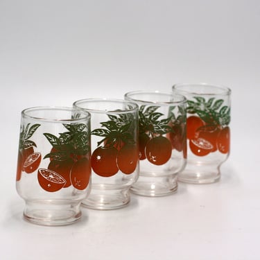 vintage juice glasses with orange motif 