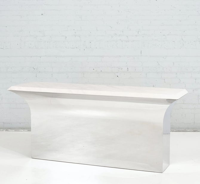 Sally Sirkin Lewis Sculptural Stainless Steel and Limestone Console