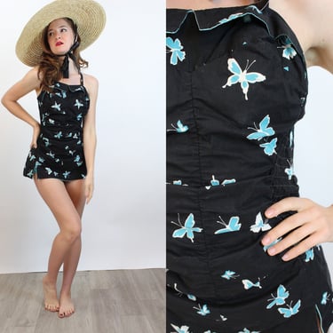 1950s NOVELTY PRINT butterfly romper playsuit swimsuit xs small | new spring 