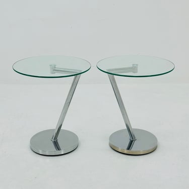 Set of 2 Vintage glass chrome side table /end table 1980s 