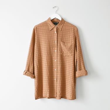 vintage textured silk blouse, 90s oversized button down shirt, XL 