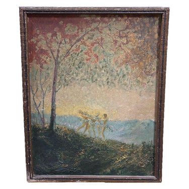 Original Fall Celebration Impression Painting Oil On Baord, Framed 