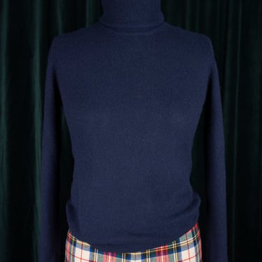 Vintage 1960s Evan Picone Angora Lambswool Navy Blue Turtleneck Sweater 