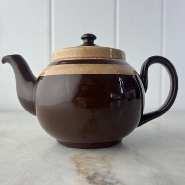 Antique ALB Alcock Lindley Bloore Teapot Brown Betty, 4 cup caramel stripes, 1920s England, kitchen decor serving tea collection, gift 