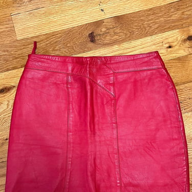Vintage 80s 90s Red Leather Mini Skirt Size XL Large Medium 1980s 1990s Kezia 