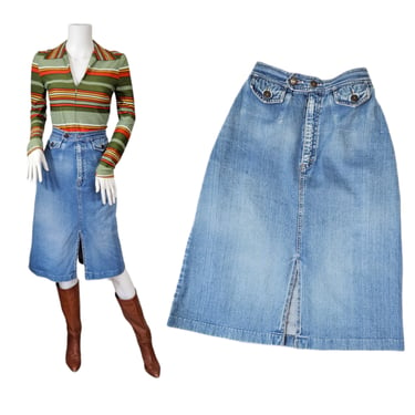 1970's Faded Blue Cotton Denim Skirt I Sz Med I Jean Machine 