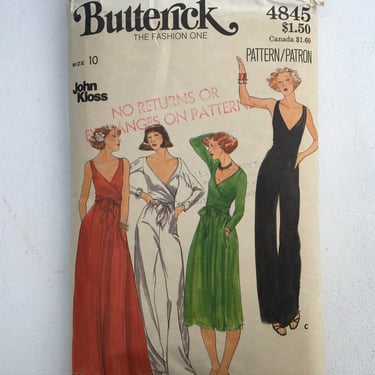Butterick 4845, John Kloss, Dress And Jumpsuit, Knit Fabrics, Size 10, Bust 32.5&amp;quot;, Opened And Unfolded,  But UNCUT, Wrapped Bodice 