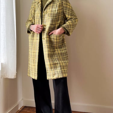 60s Yellow Tweed Wool Coat | S-M