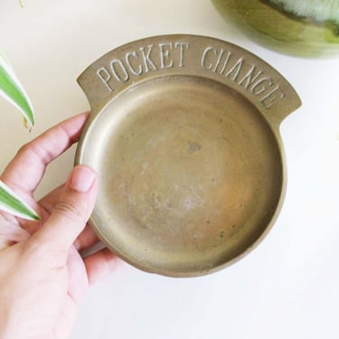 Vintage Brass Pocket Change Dish - Change Catchall Entryway Bowl - Housewarming Gift - Gold Tray for Spare Change Coins 