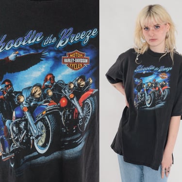 Harley Davidson T-Shirt 90s Carson Lake Tahoe Shirt Biker Eagle Graphic Tee Shootin The Breeze Motorcycle Black Vintage 1990s Mens 2xl xxl 