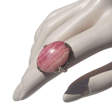 Vintage Art Deco Ring Sterling Silver & Rhodochrosite Sz 6.25 