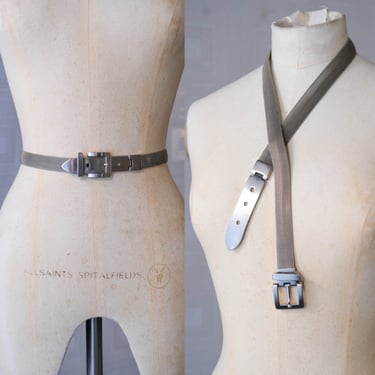 Vintage 90s Italian Silver Chain Mesh Skinny Belt | Made in Italy | Industrial, Rocker, Punk, Goth Chic | 1990s Designer Womens Waist Belt 