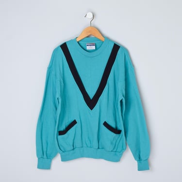 Vintage 90s Teal & Black Oversized Sweatshirt - nineties, workout, athletic, pullover - Women's XL 